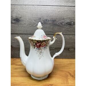 VTG Royal Albert Autumn Roses Teapot Bone China England 1981 Floral Gold Trim